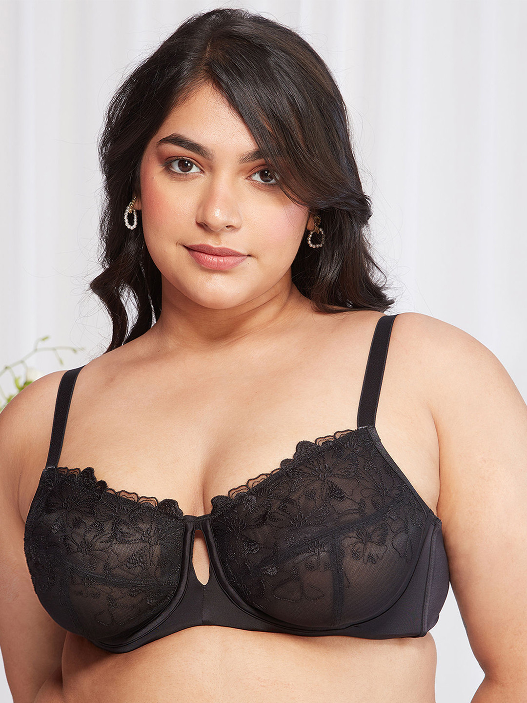 

Nykd Floral Self Design Full Coverage Underwired Bra, Black