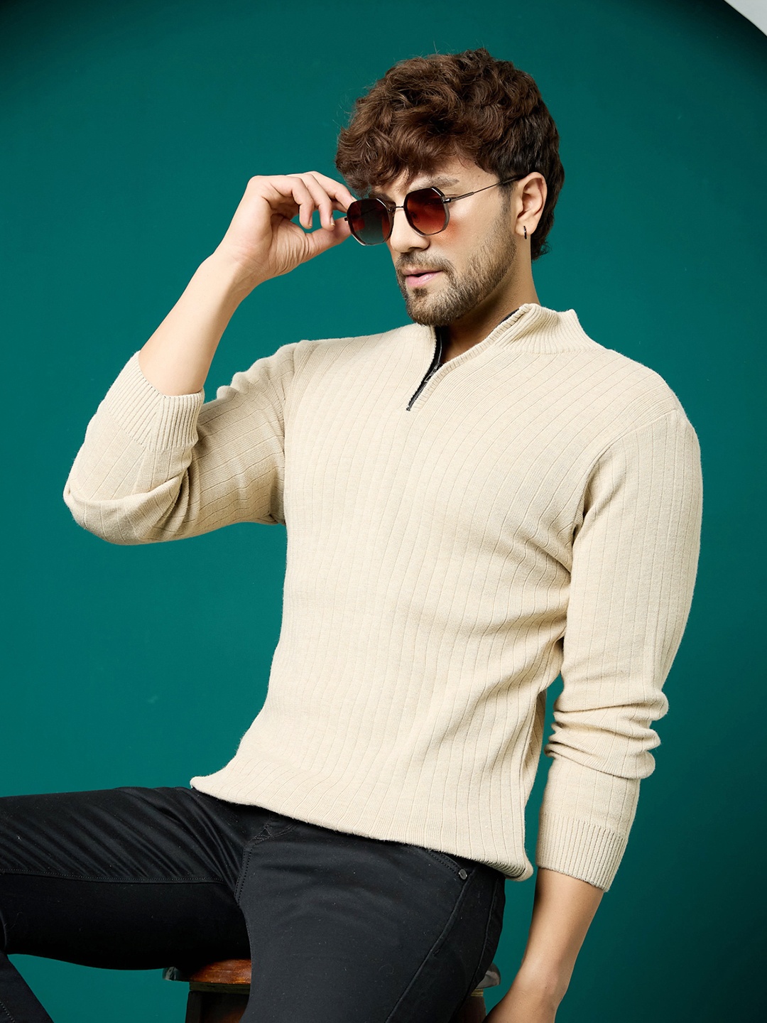 

KVETOO Ribbed Mock Collar Acrylic Pullover Sweater, Cream