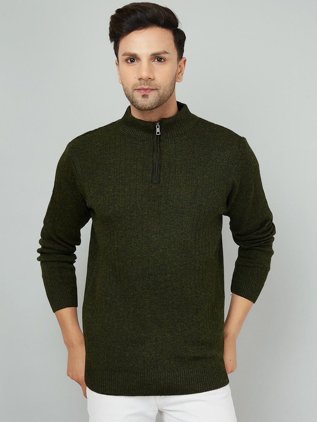 

KVETOO Ribbed Mock Collar Acrylic Pullover Sweater, Olive
