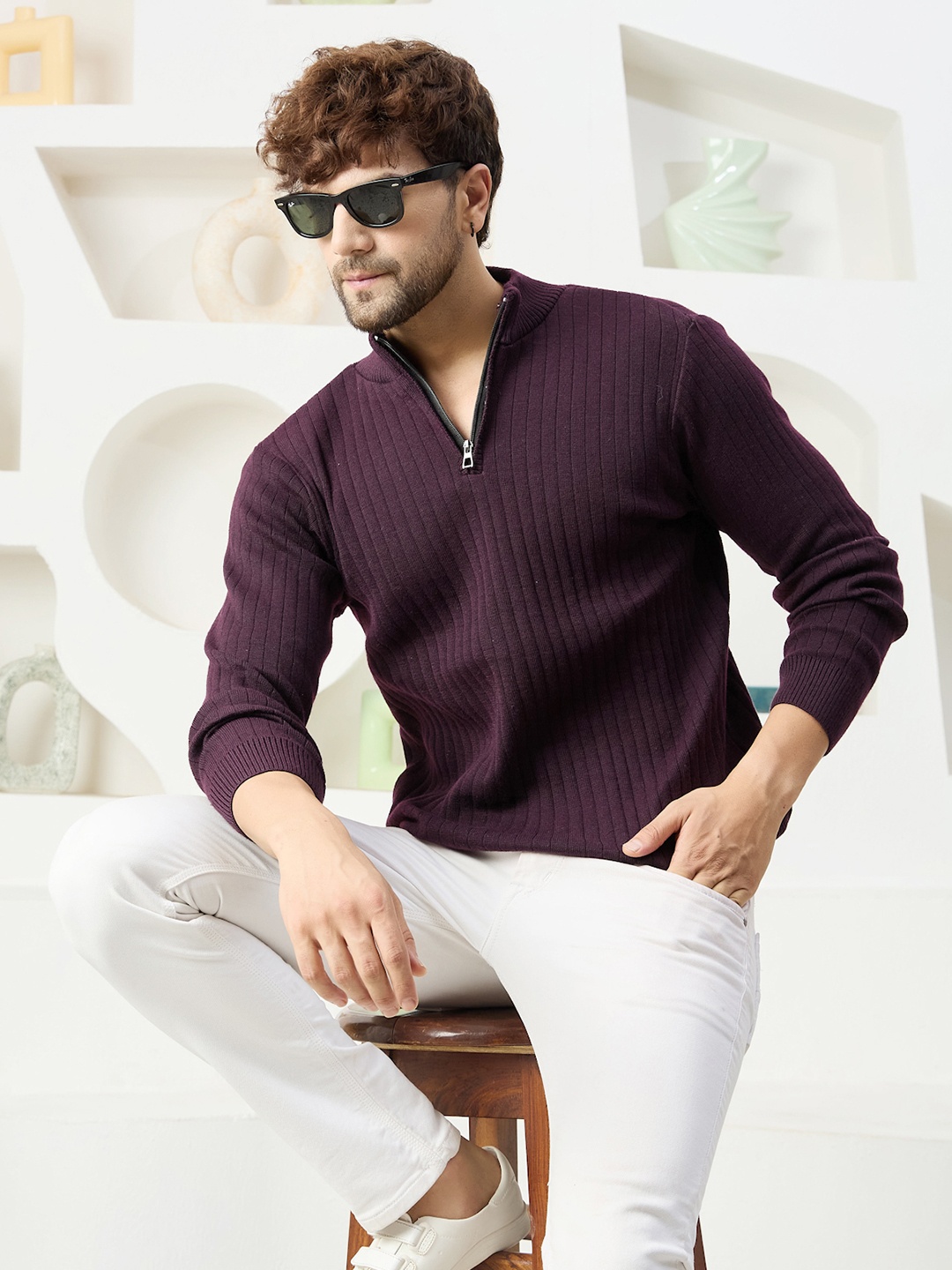 

KVETOO Striped Turtle Neck Long Sleeves Acrylic Pullover Sweaters, Purple