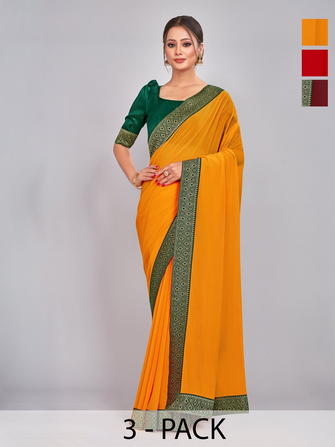 

CastilloFab Pack Of 3 Pure Georgette Saree, Maroon