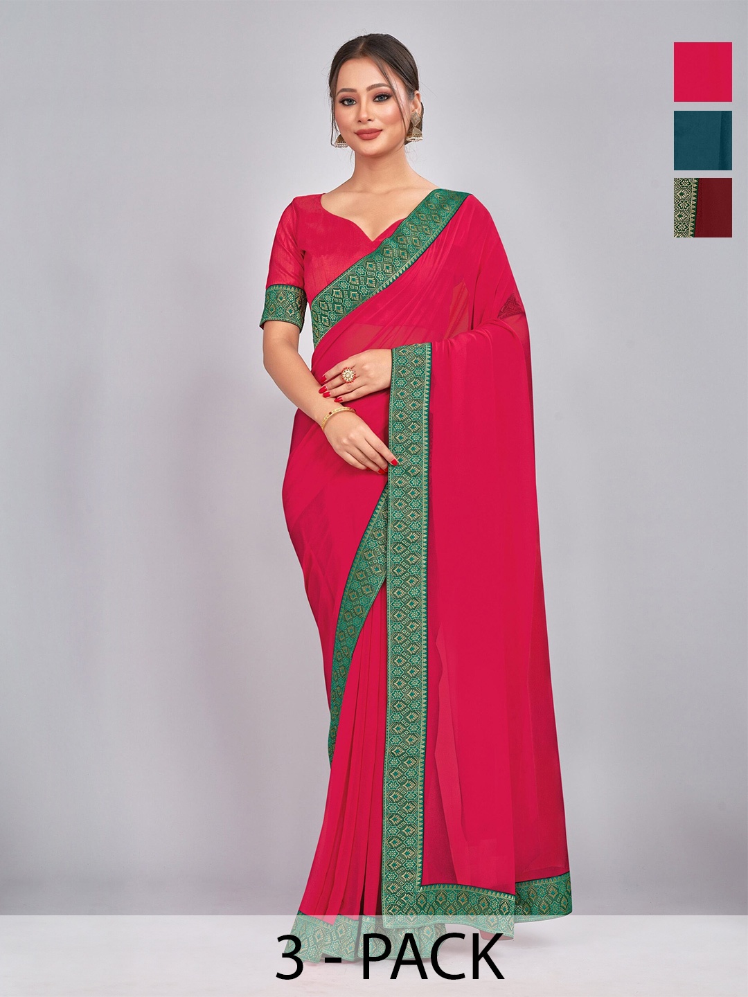 

CastilloFab Selection Of 3 Pure Georgette Saree, Maroon