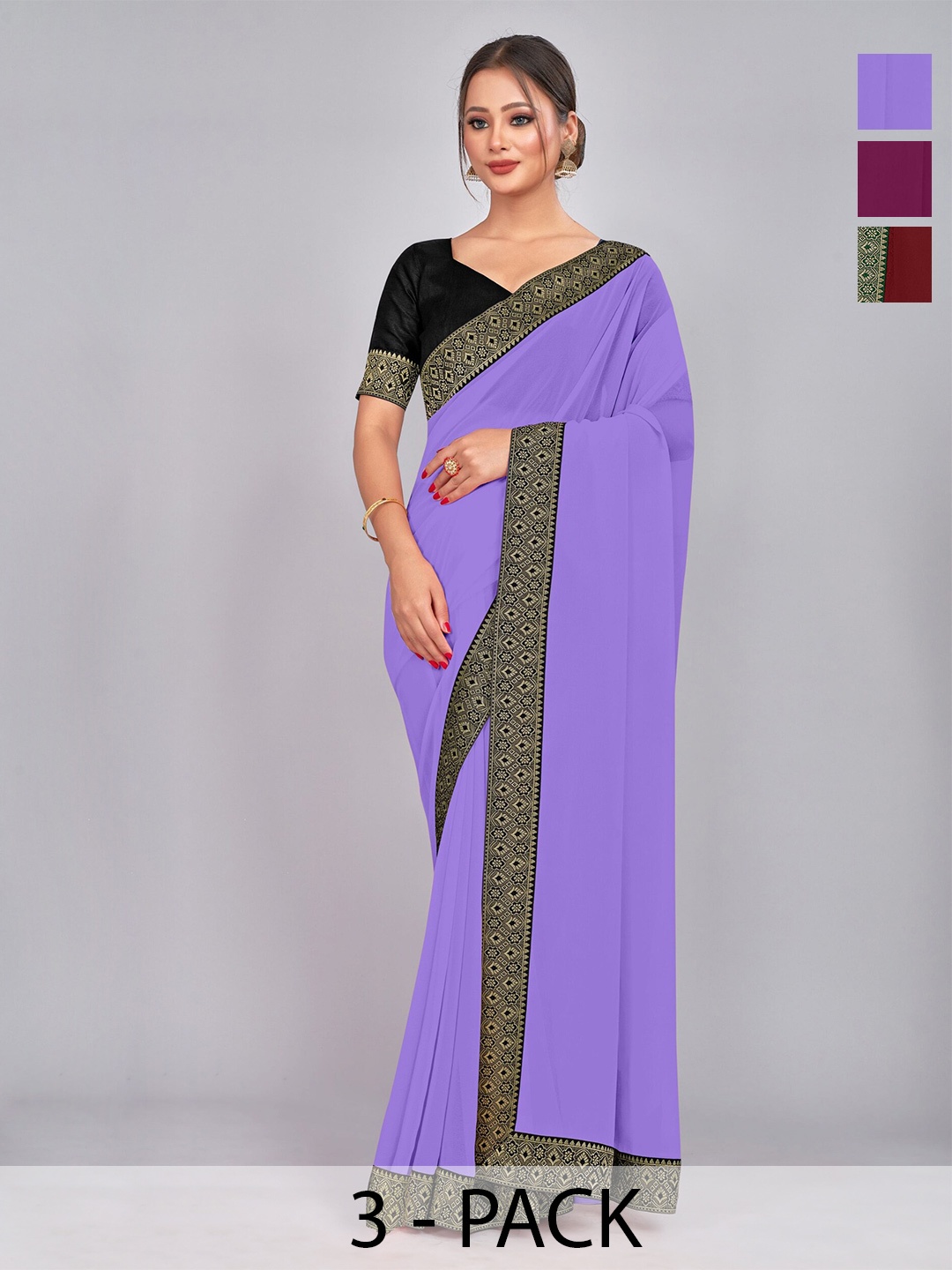 

CastilloFab Selection Of 3 Pure Georgette Saree, Maroon