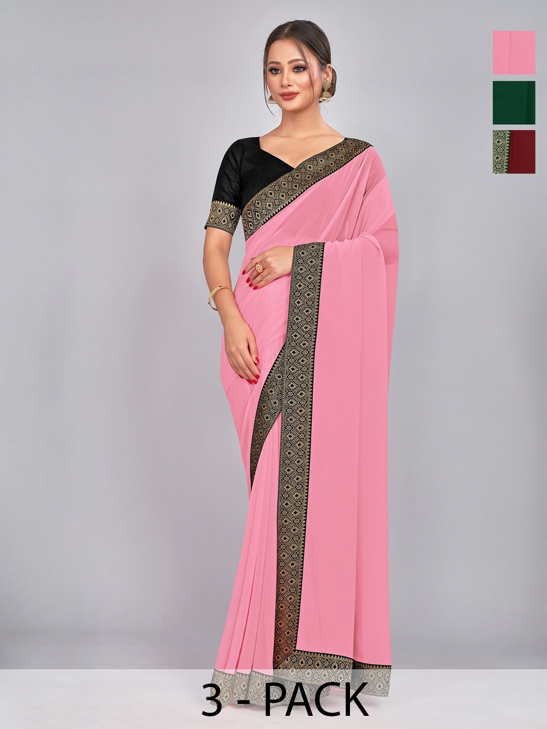 

CastilloFab Selection Of 3 Pure Georgette Sarees, Maroon