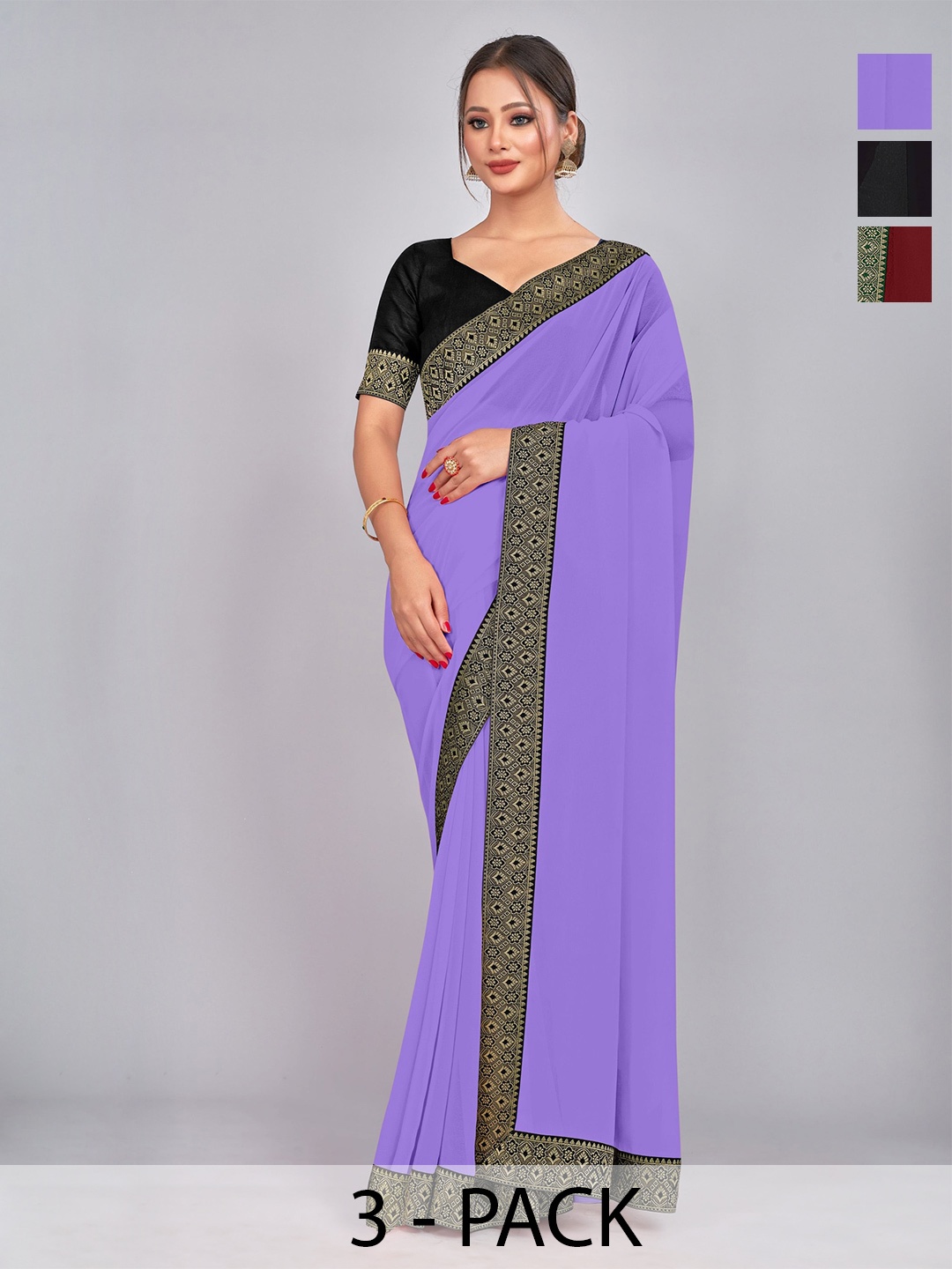 

CastilloFab Selection Of 3 Pure Georgette Sarees, Maroon