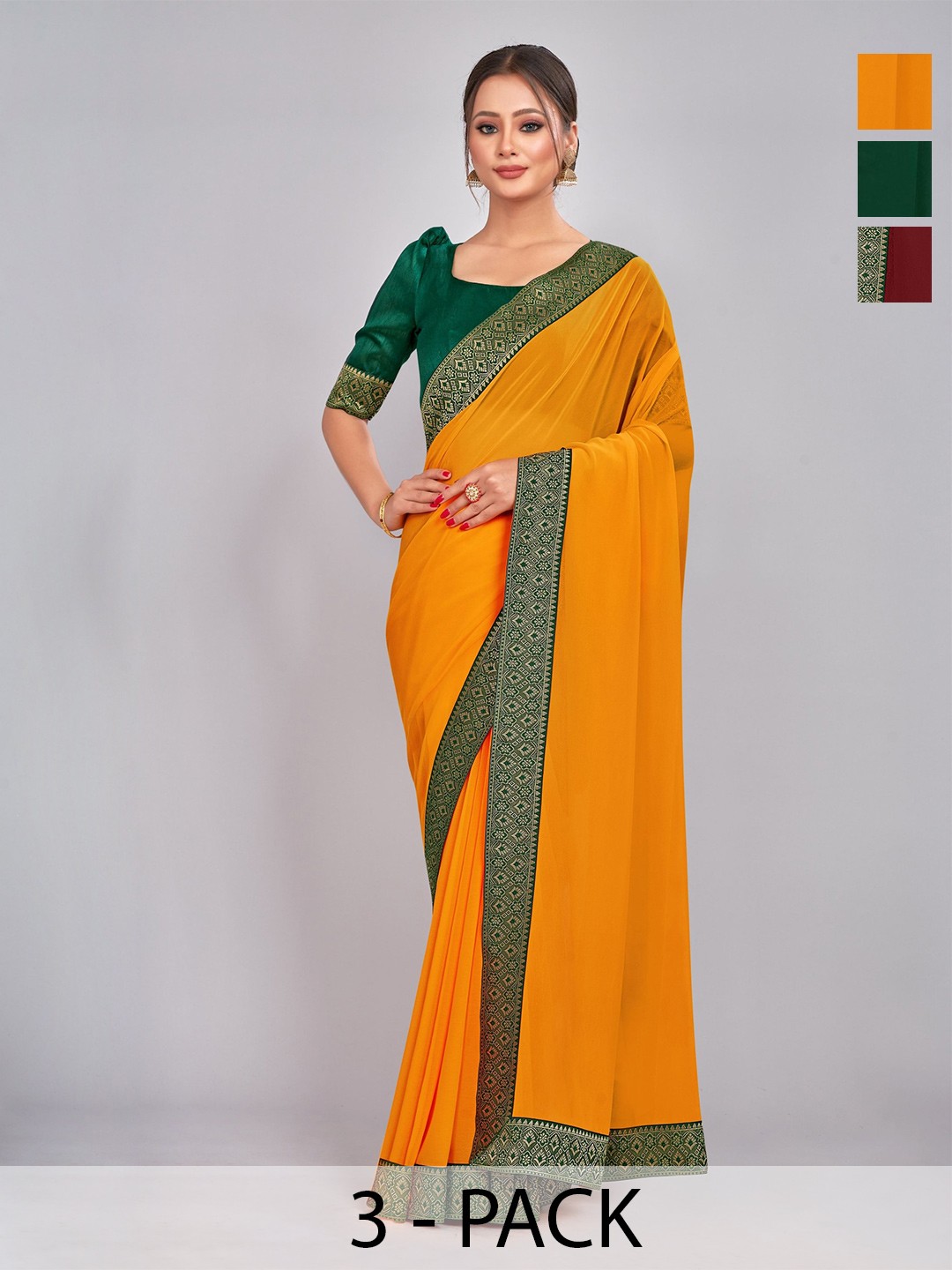 

CastilloFab Selection Of 3 Pure Georgette Sarees, Maroon