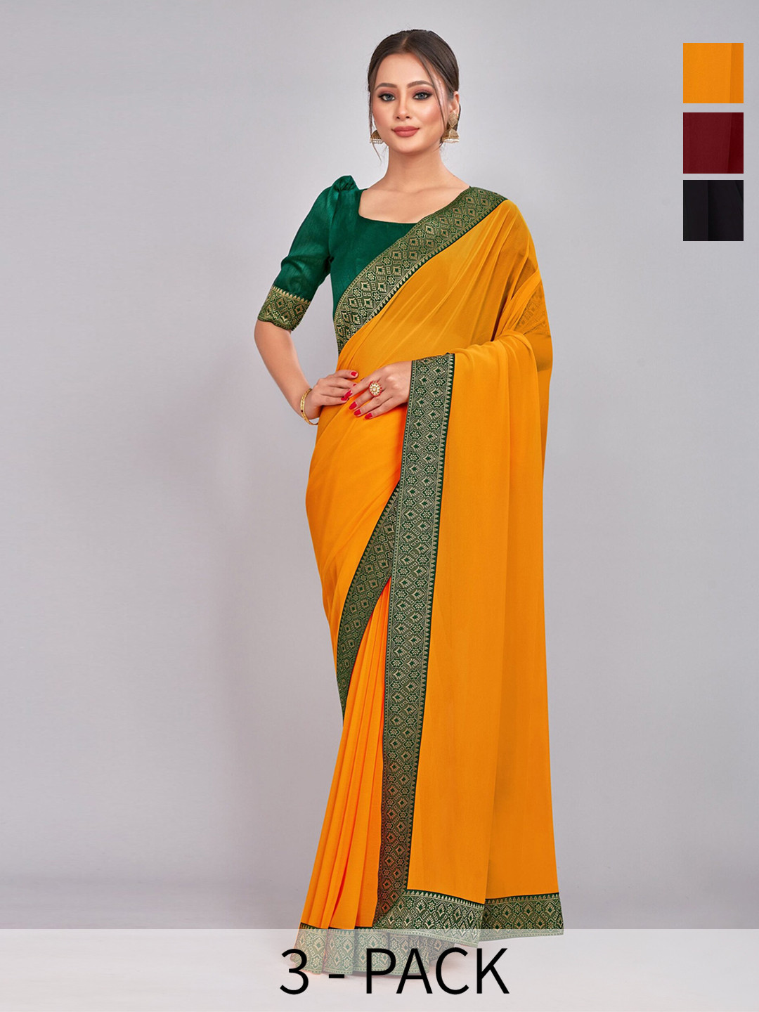 

CastilloFab Selection Of 3 Pure Georgette Saree, Maroon