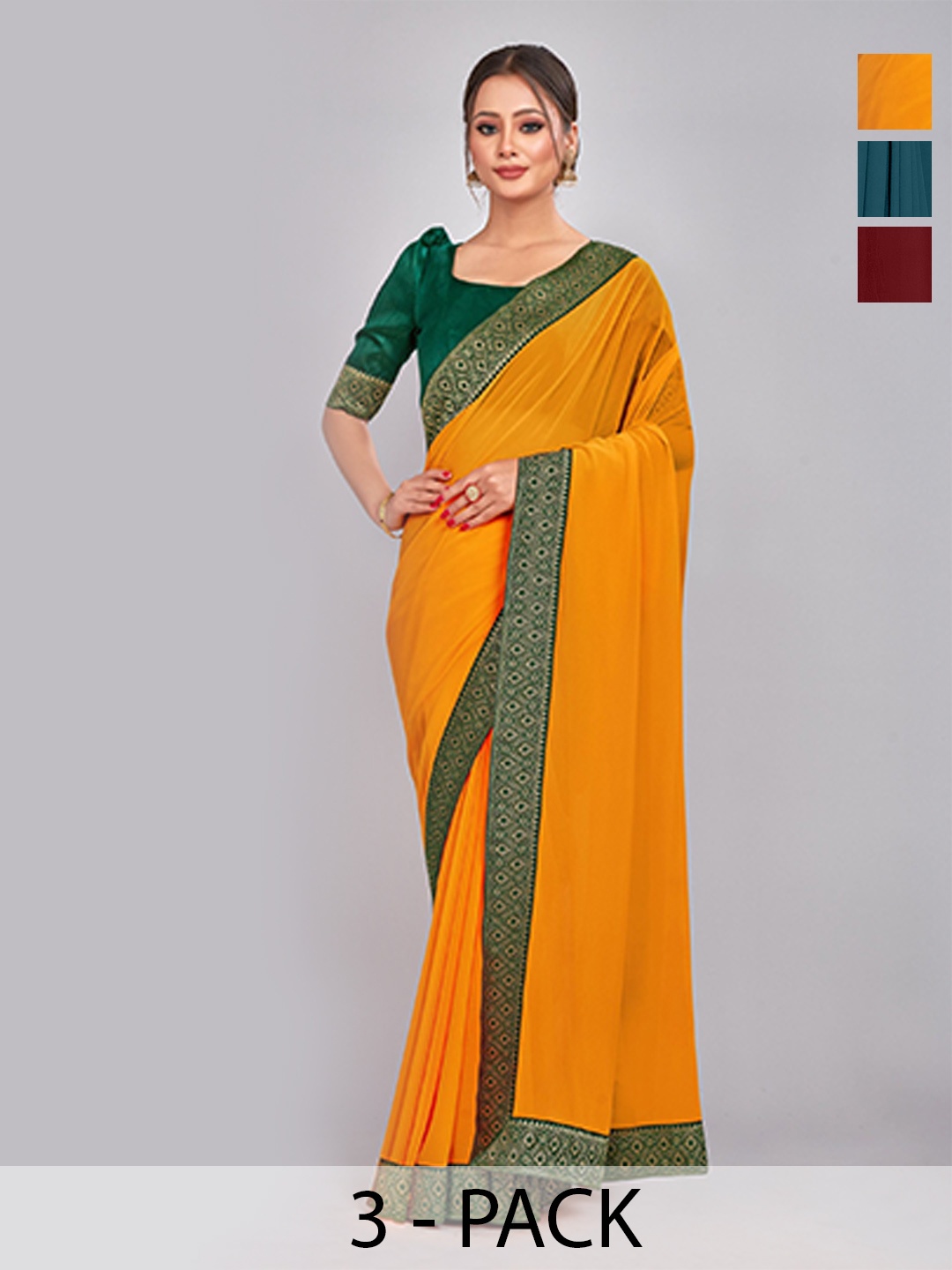 

CastilloFab Selection Of 3 Pure Georgette Saree, Maroon