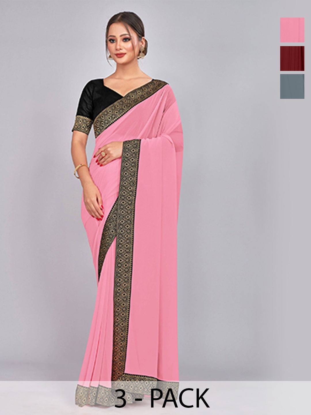 

CastilloFab Selection Of 3 Pure Georgette Saree, Maroon
