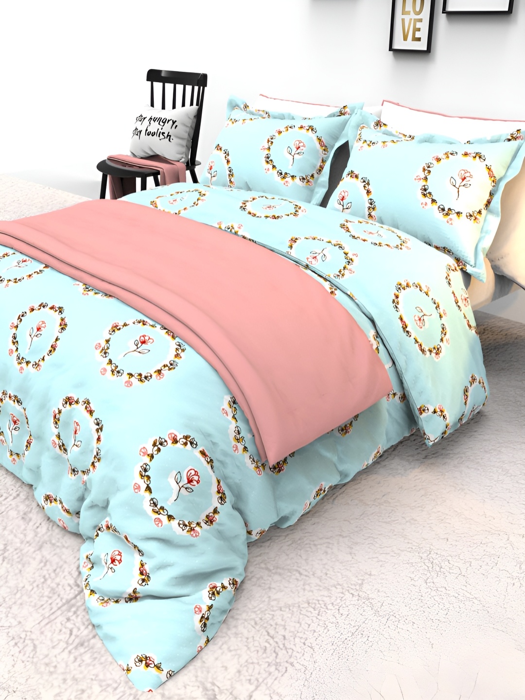 

THE WHITE MOSS Blue Printed Pure Cotton 130 TC Double Queen Bedsheet With 2 Pillow Covers
