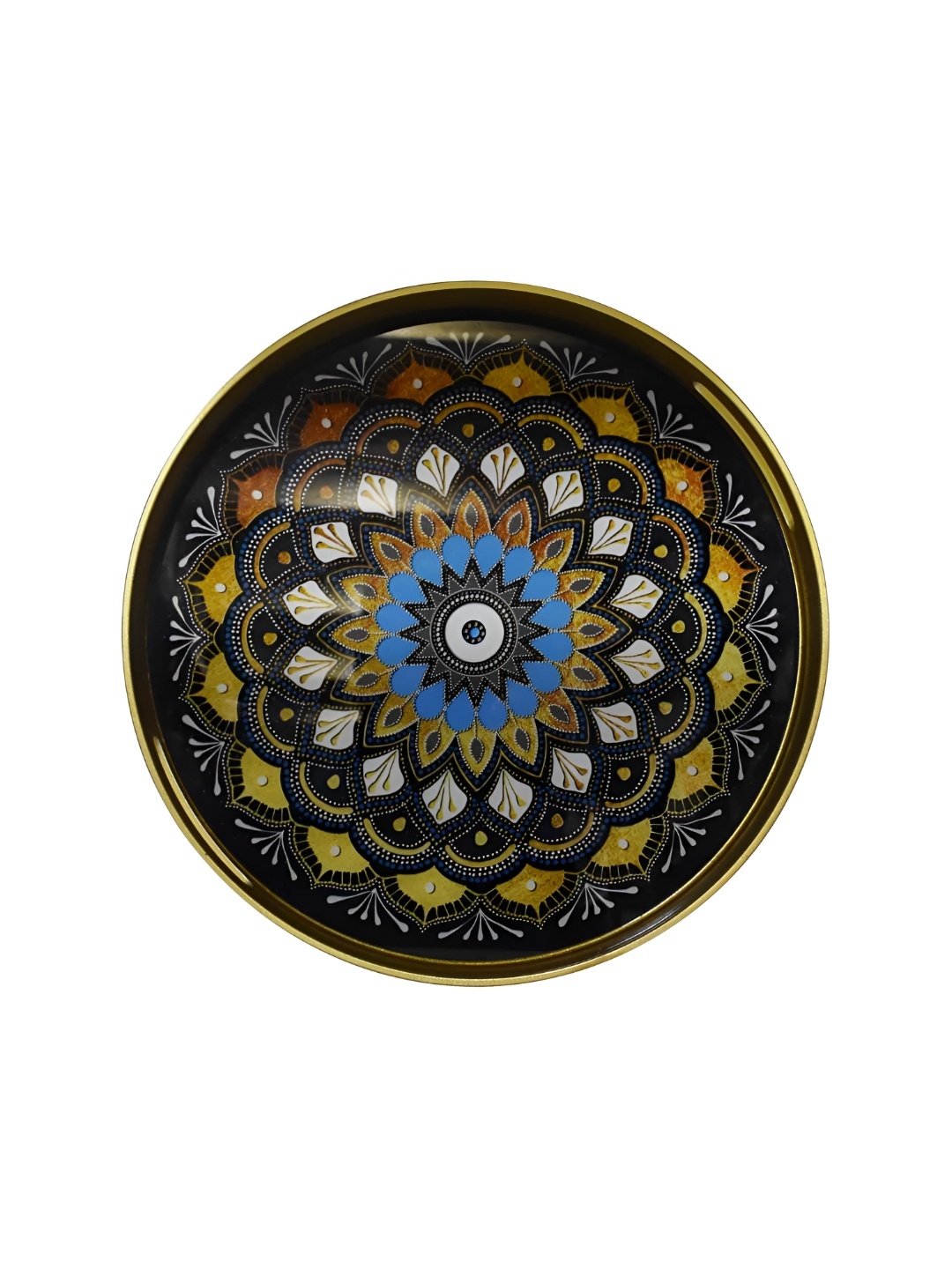 

Kookee Black 2 Pcs Ceramic Mandala Glass Base Serving Tray with Handle