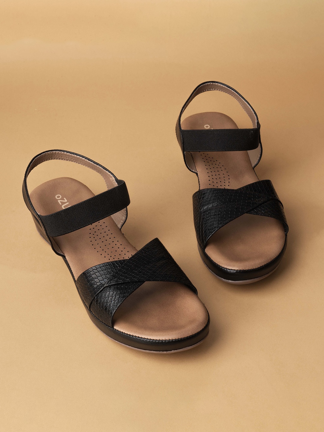 

Ozuri Textured Open Toe Flats, Black