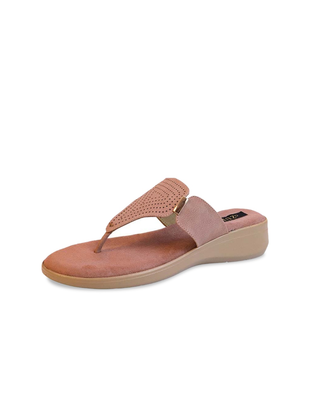 

Ozuri Textured T-Strap Flats, Peach