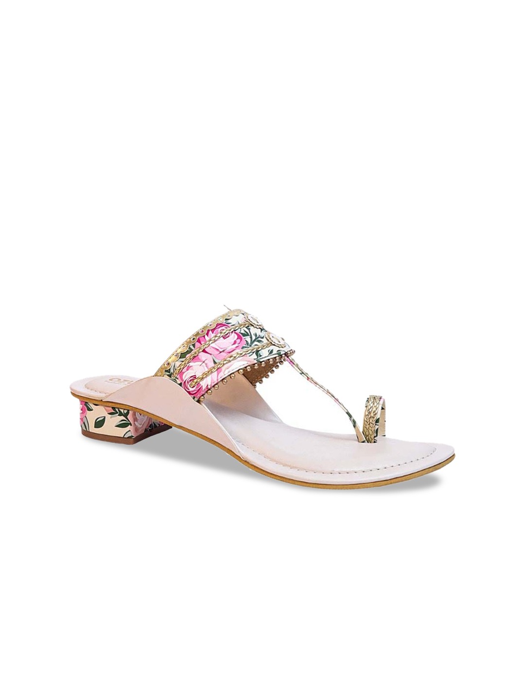 

Ozuri Printed Embellished One Toe Block heels, Beige