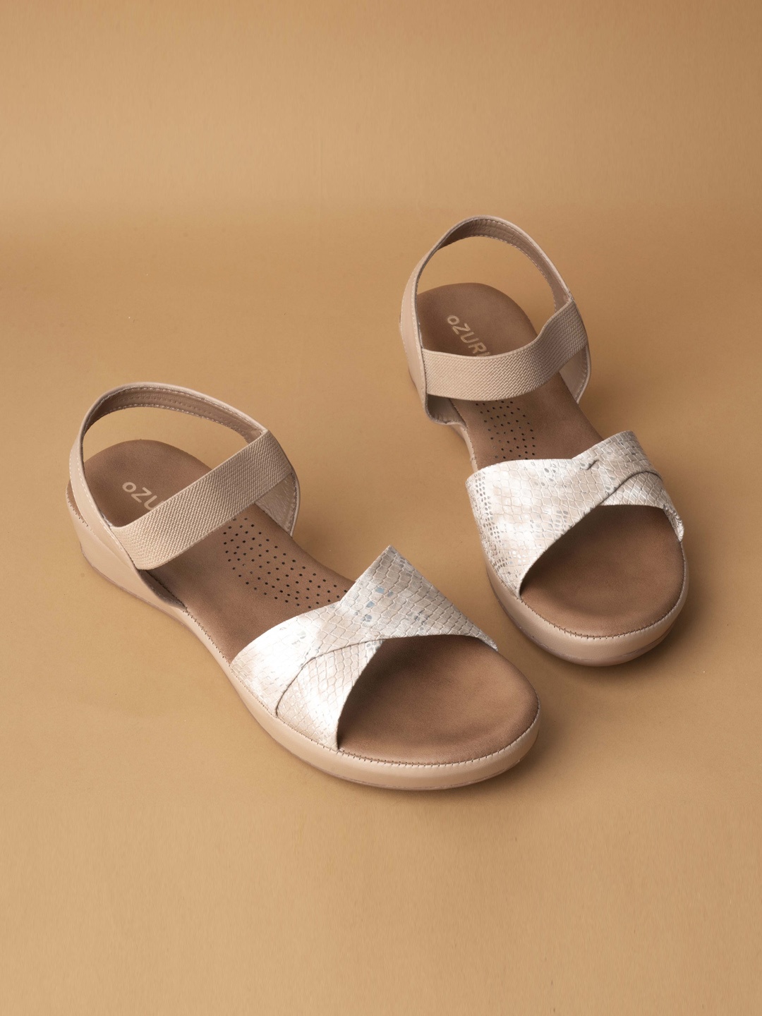 

Ozuri Textured Open Toe Flats, Beige