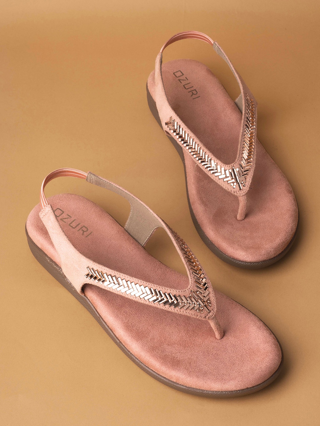 

Ozuri Embellished Open Toe Flats, Peach