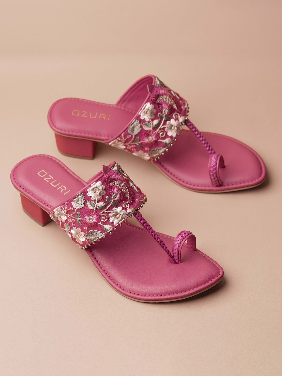 

Ozuri Embellished Open Toe Block Heels, Pink