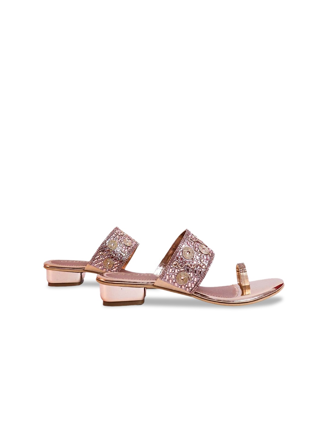 

Ozuri Embellished Open Toe Block Heels, Rose gold