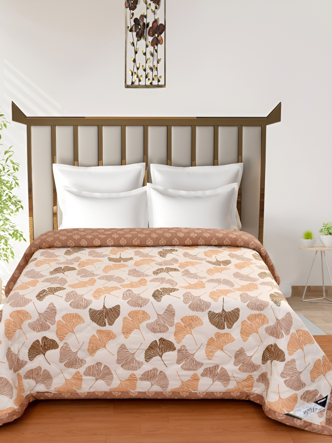 

FINE TEX WORLD Off White & Orange Floral 180 GSM AC Room Double Bed Comforter
