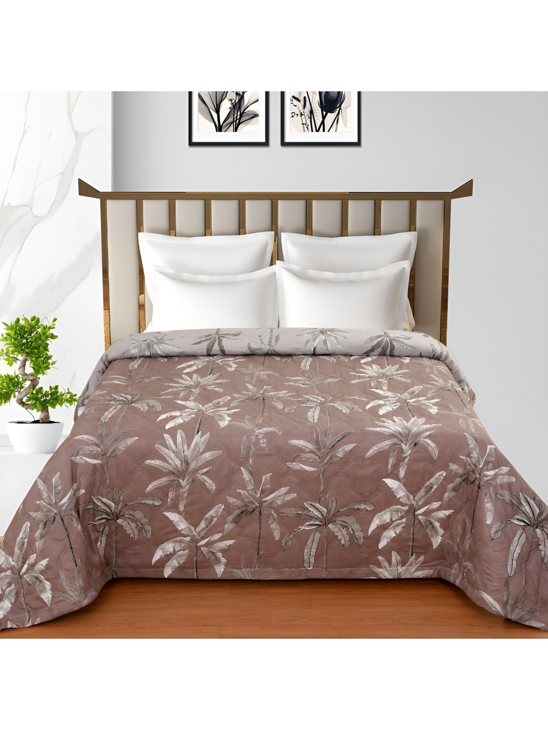 

FINE TEX WORLD Brown & Green Floral 180 GSM AC Room Double Bed Comforter