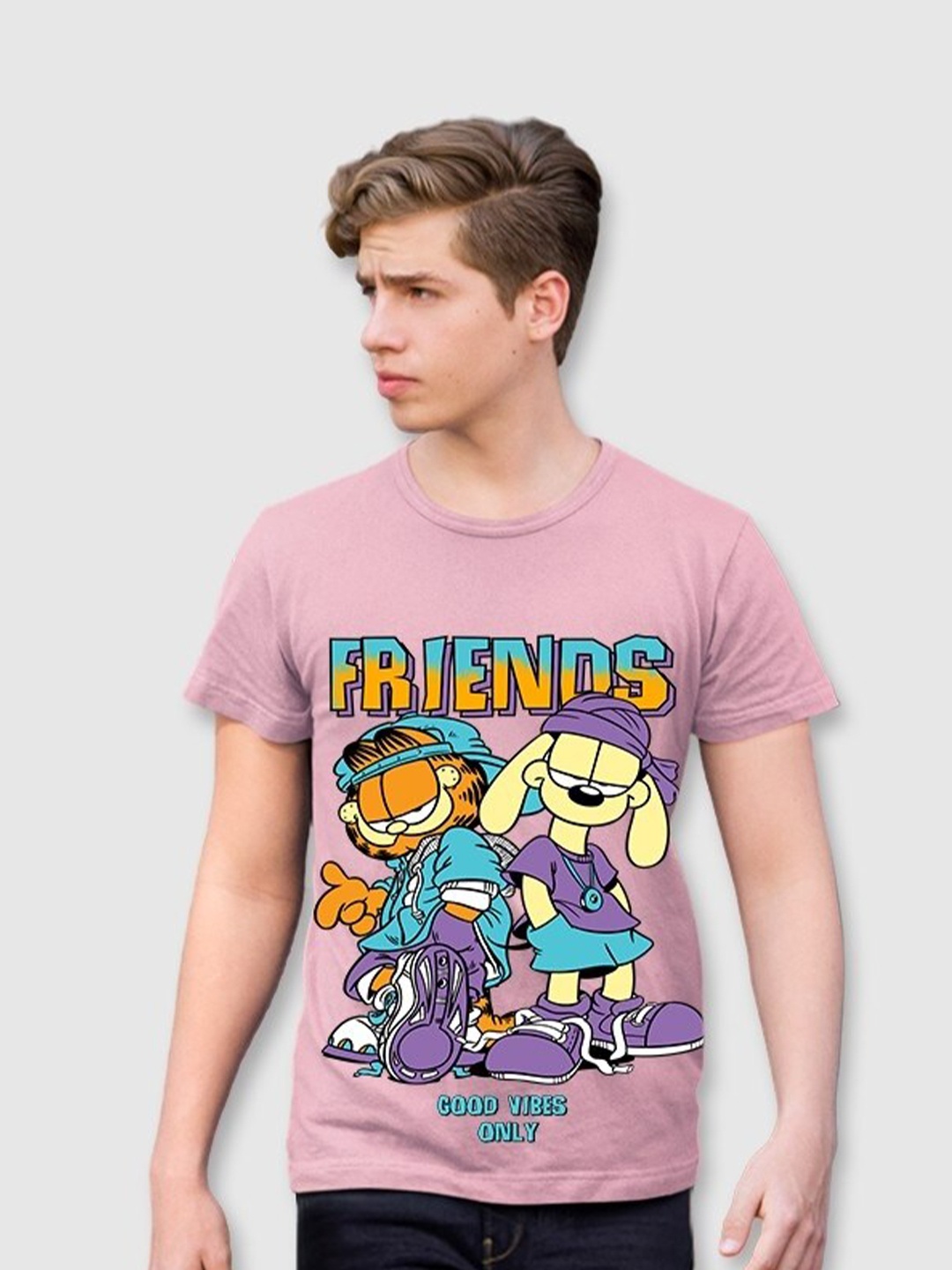 

Minute Mirth Garfield Graphic Printed Round Neck Cotton T-shirt, Peach