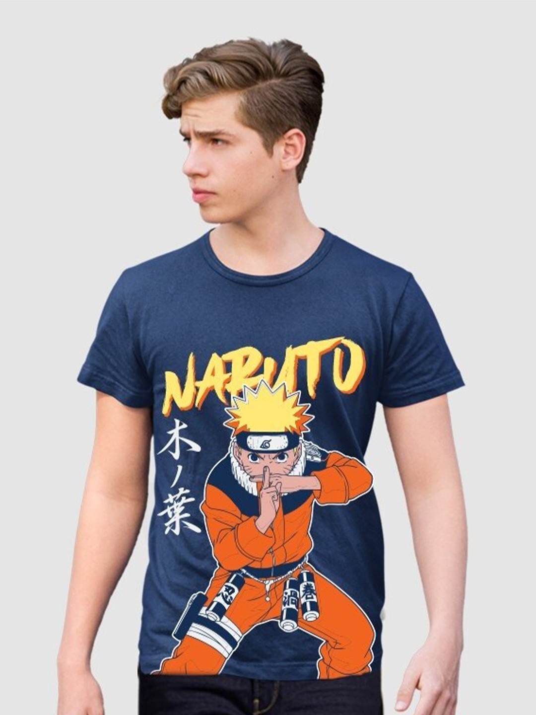 

Minute Mirth Graphic Printed Round Neck Cotton T-shirt, Navy blue