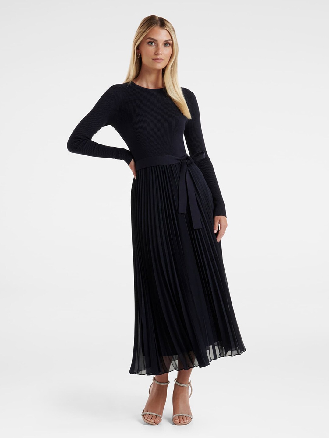 

Forever New Accordion Pleated Fit & Flare Maxi Dress, Navy blue