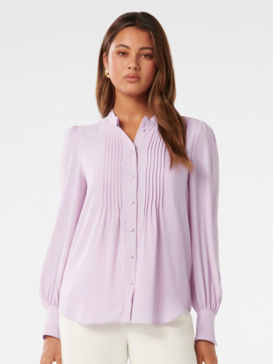 

Forever New Mandarin Collar Regular Top, Lavender