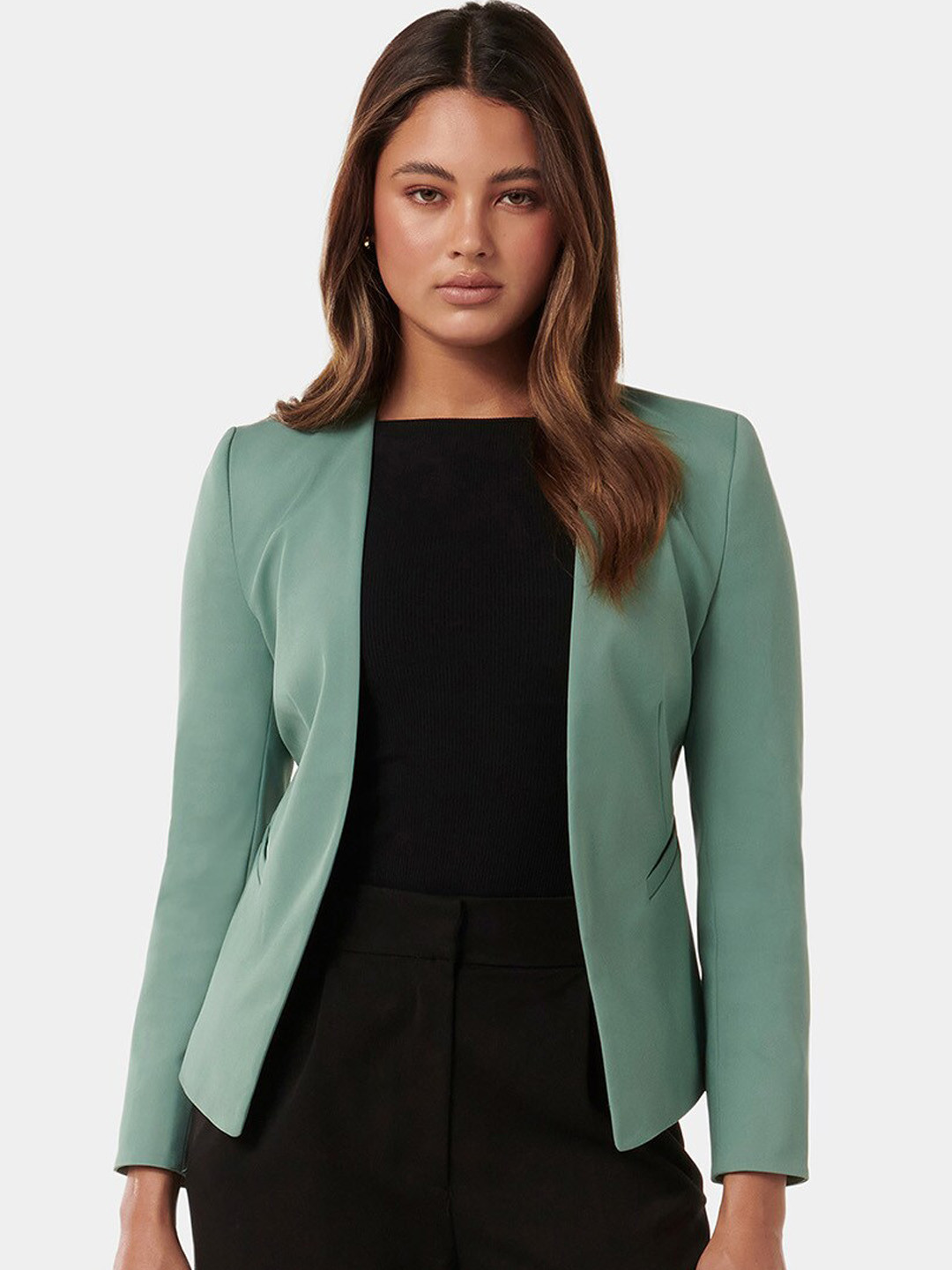 

Forever New Tailored-Fit Shawl Collar Long Sleeves Front-Open Formal Blazer, Blue