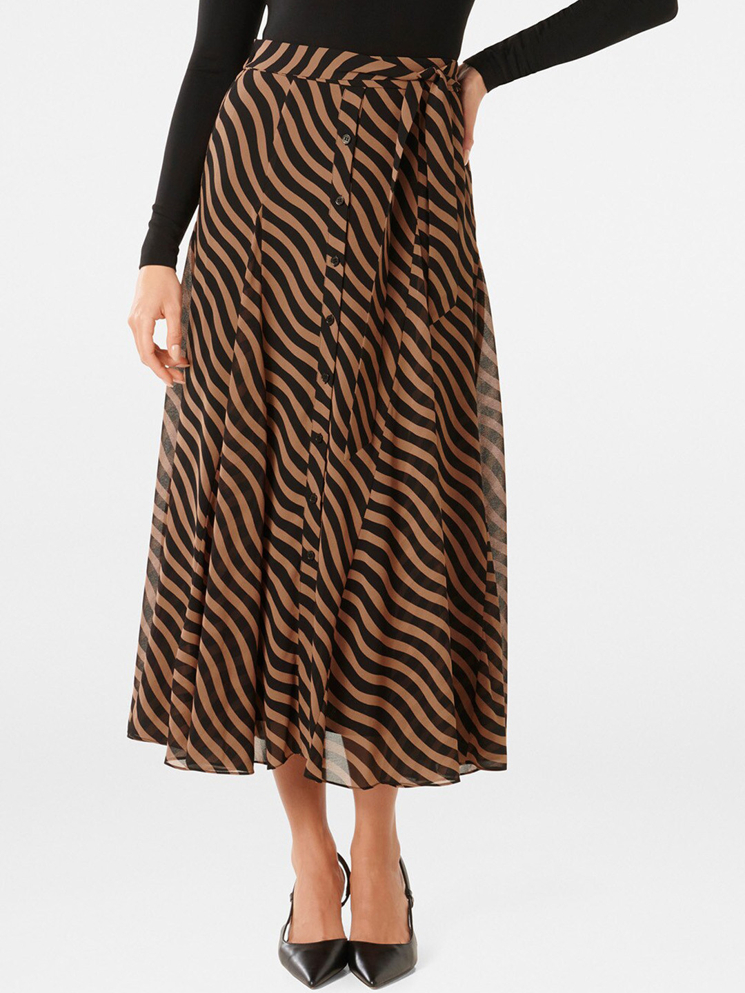 

Forever New Abstract Printed Flared Midi Skirt, Brown