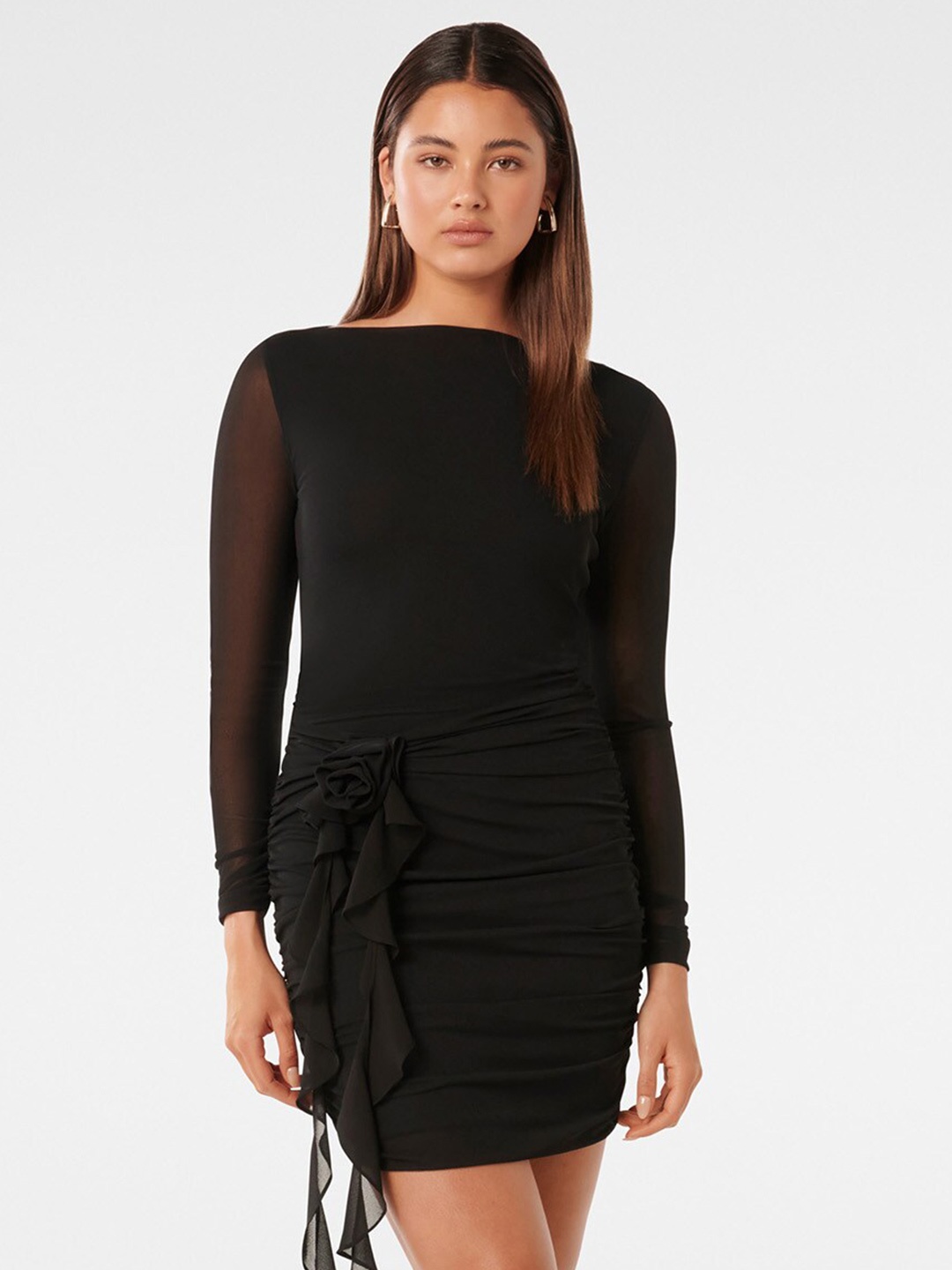 

Forever New Boat Neck Cut-Out Detailed Ruched Bodycon Mini Dress, Black