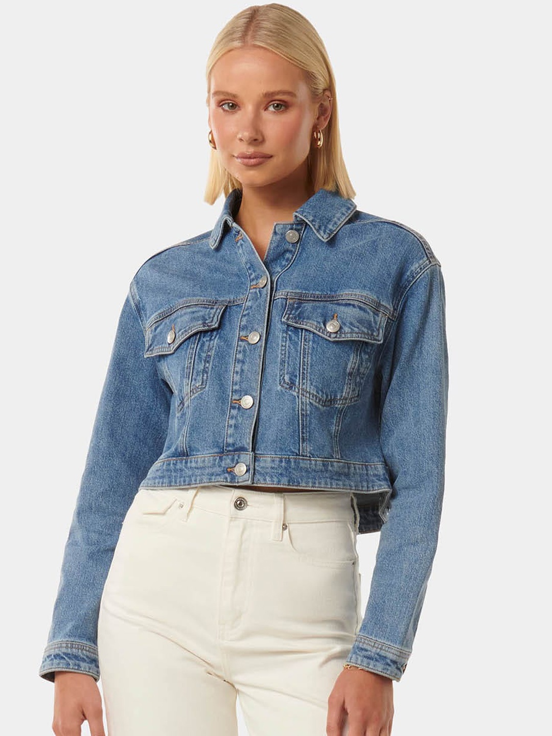 

Forever New Washed Crop Denim Jacket, Blue