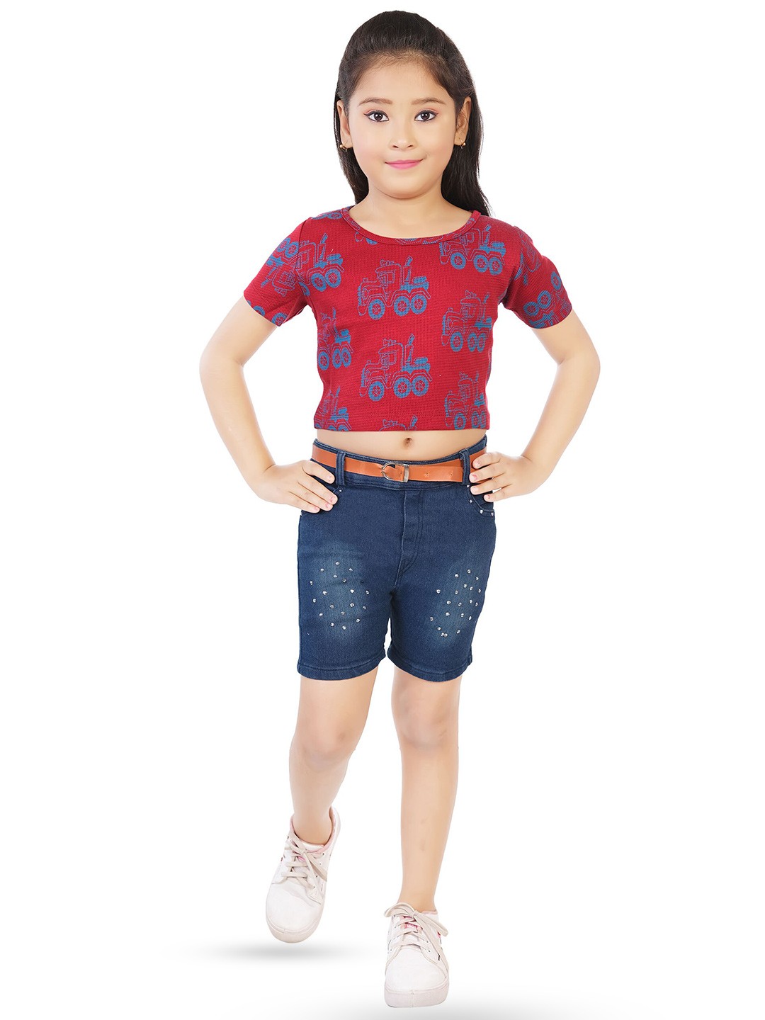 

CELEBRITY CLUB Girls Printed Top With Shorts, Red