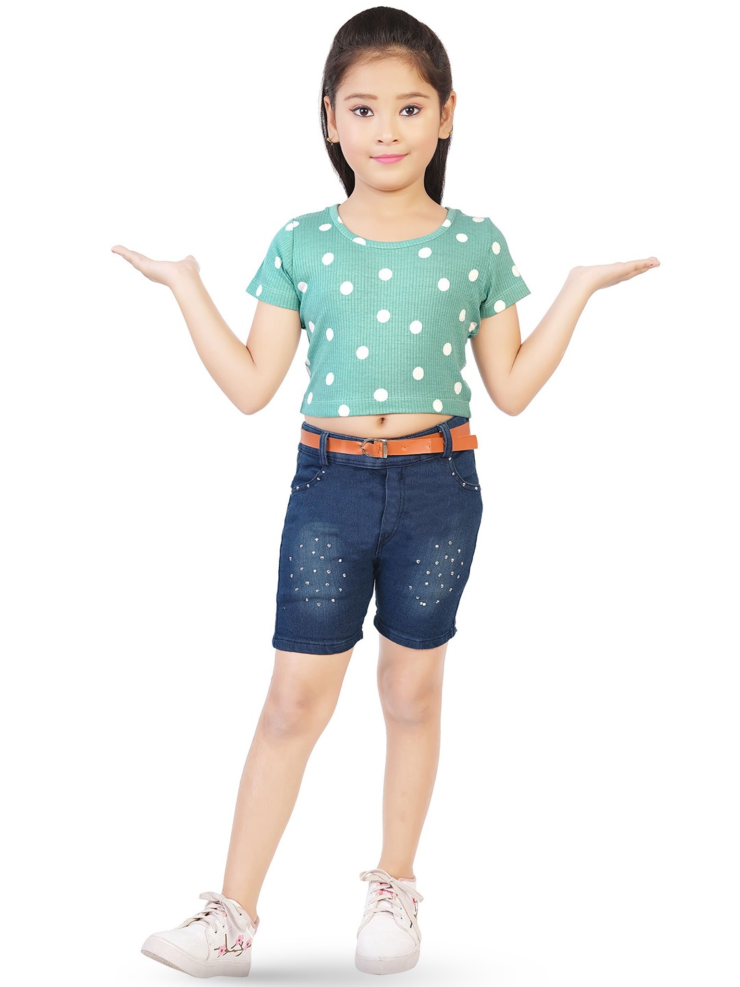 

CELEBRITY CLUB Girls Polka Dots Printed Top With Shorts, Blue