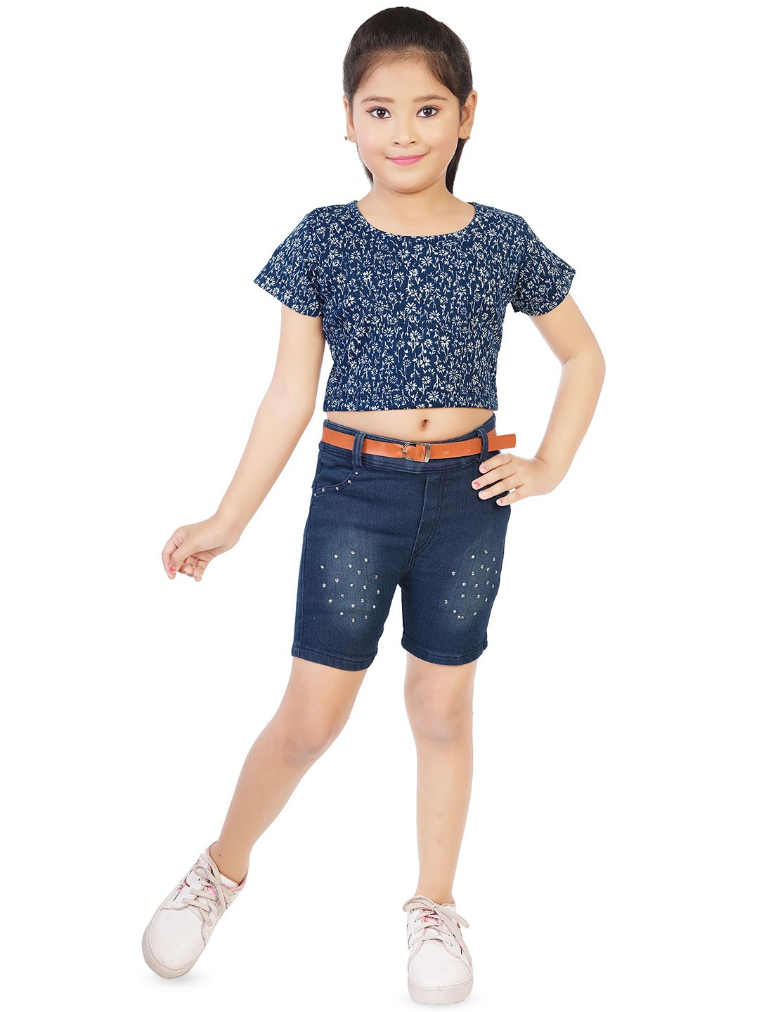 

CELEBRITY CLUB Girls Printed Top With Shorts, Navy blue