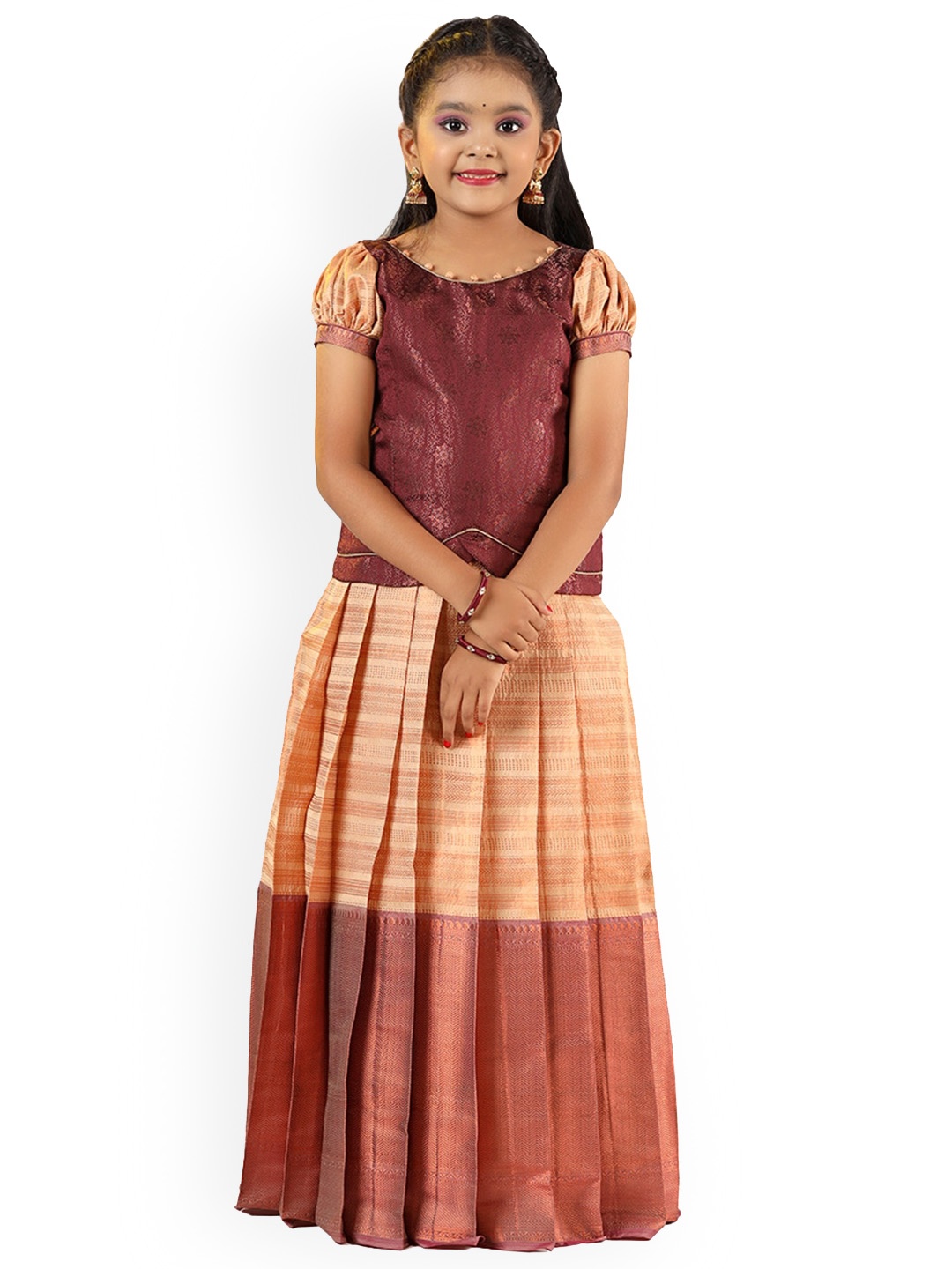

SHIVANGI clothing Girls Printed Ready to Wear Lehenga Choli, Maroon