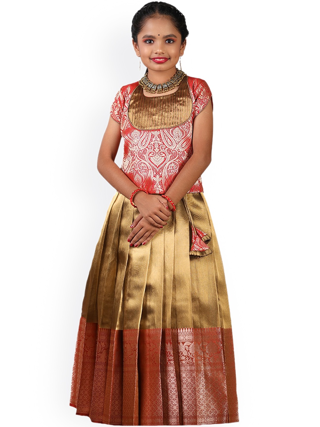 

SHIVANGI clothing Girls Woven Design Ready to Wear Lehenga Choli, Red