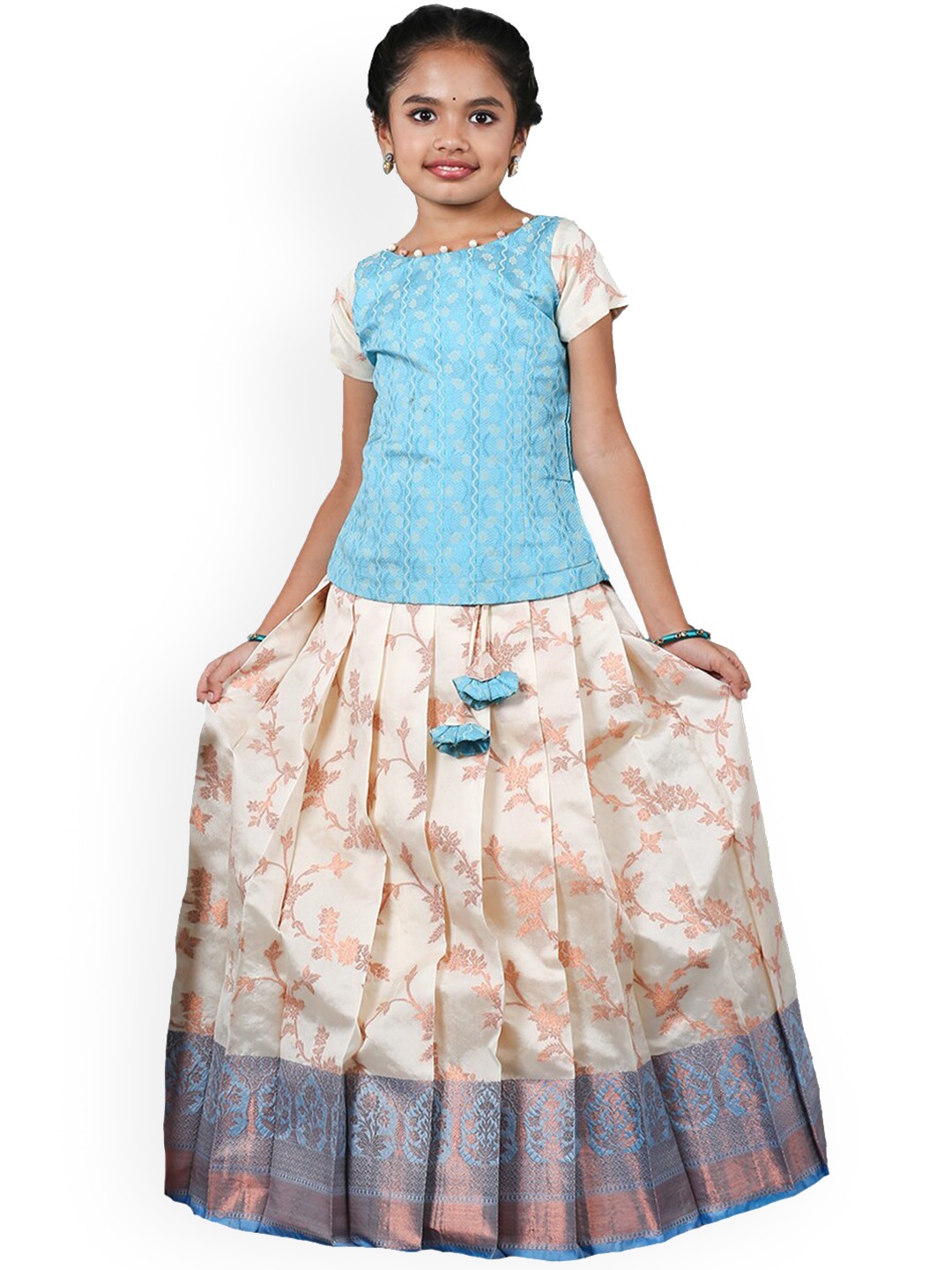 

SHIVANGI clothing Girls Woven Design Ready to Wear Lehenga Choli, White