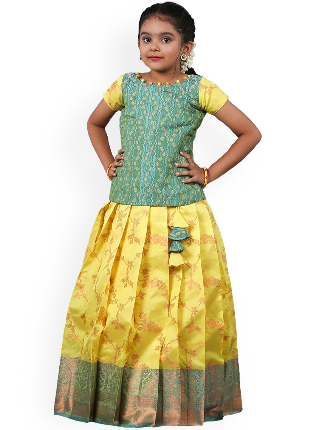 

SHIVANGI clothing Girls Woven Design Ready to Wear Lehenga Choli, Yellow