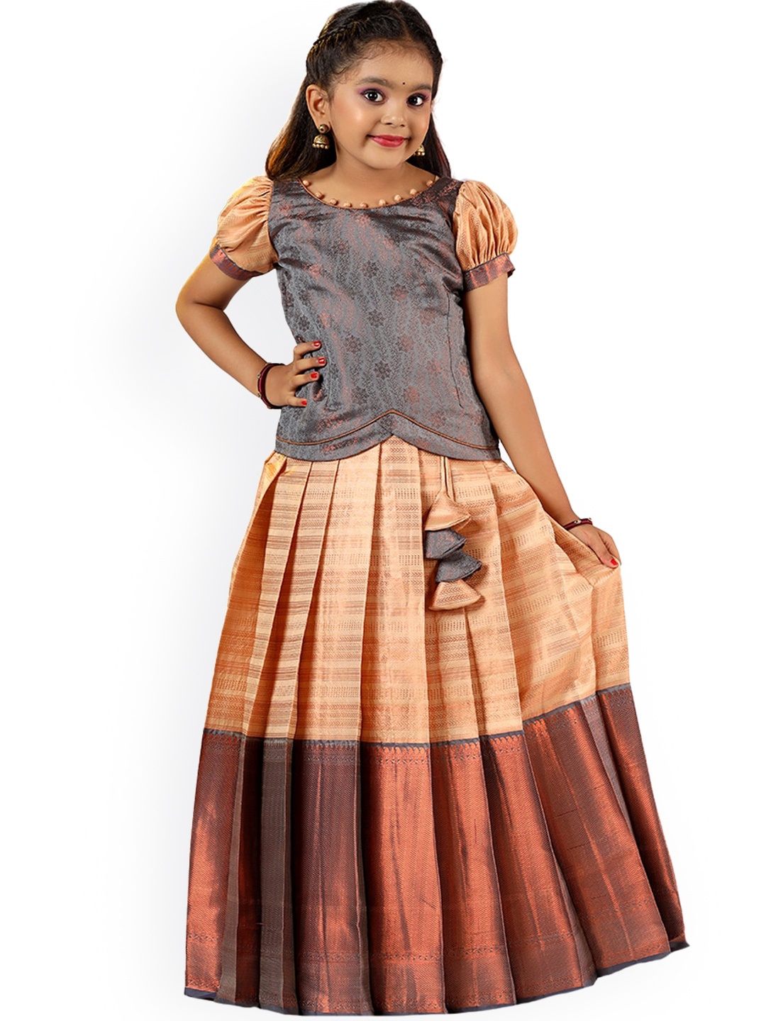 

SHIVANGI clothing Girls Woven Design Ready to Wear Lehenga Choli, Grey