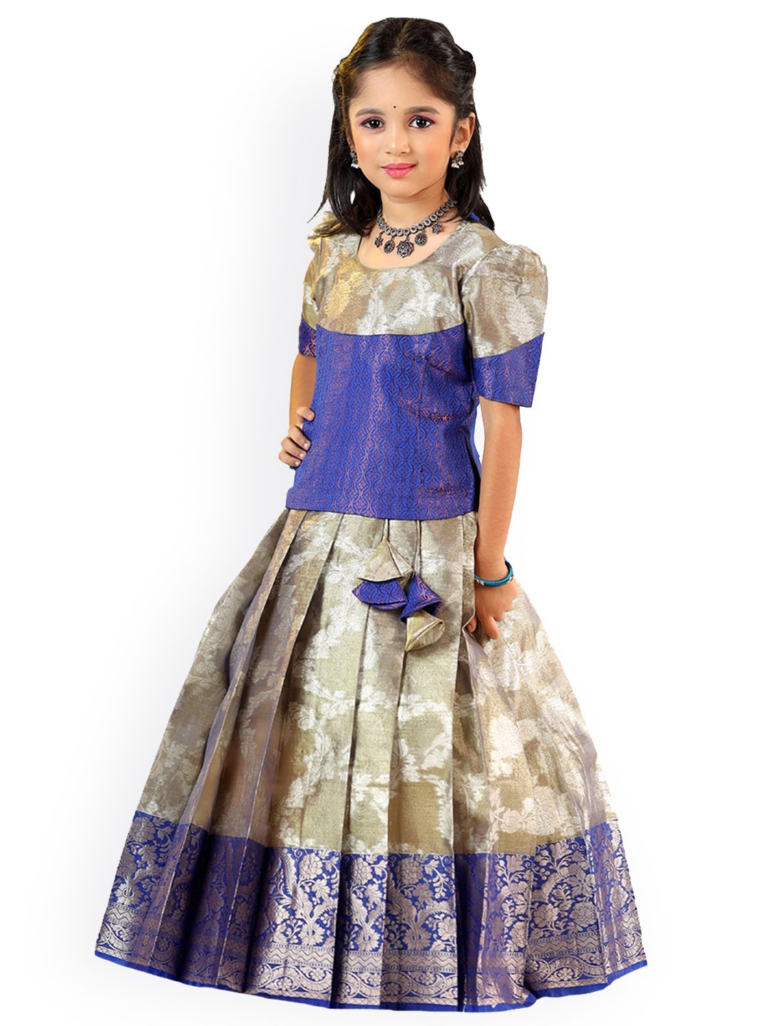 

SHIVANGI Ethnic Motifs Woven Design Silk Ready To Wear Lehenga & Choli, Blue