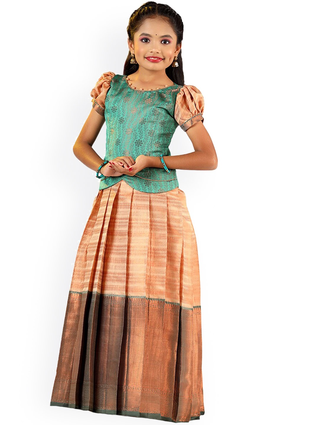 

SHIVANGI clothing Girls Woven Design Ready to Wear Lehenga Choli, Green