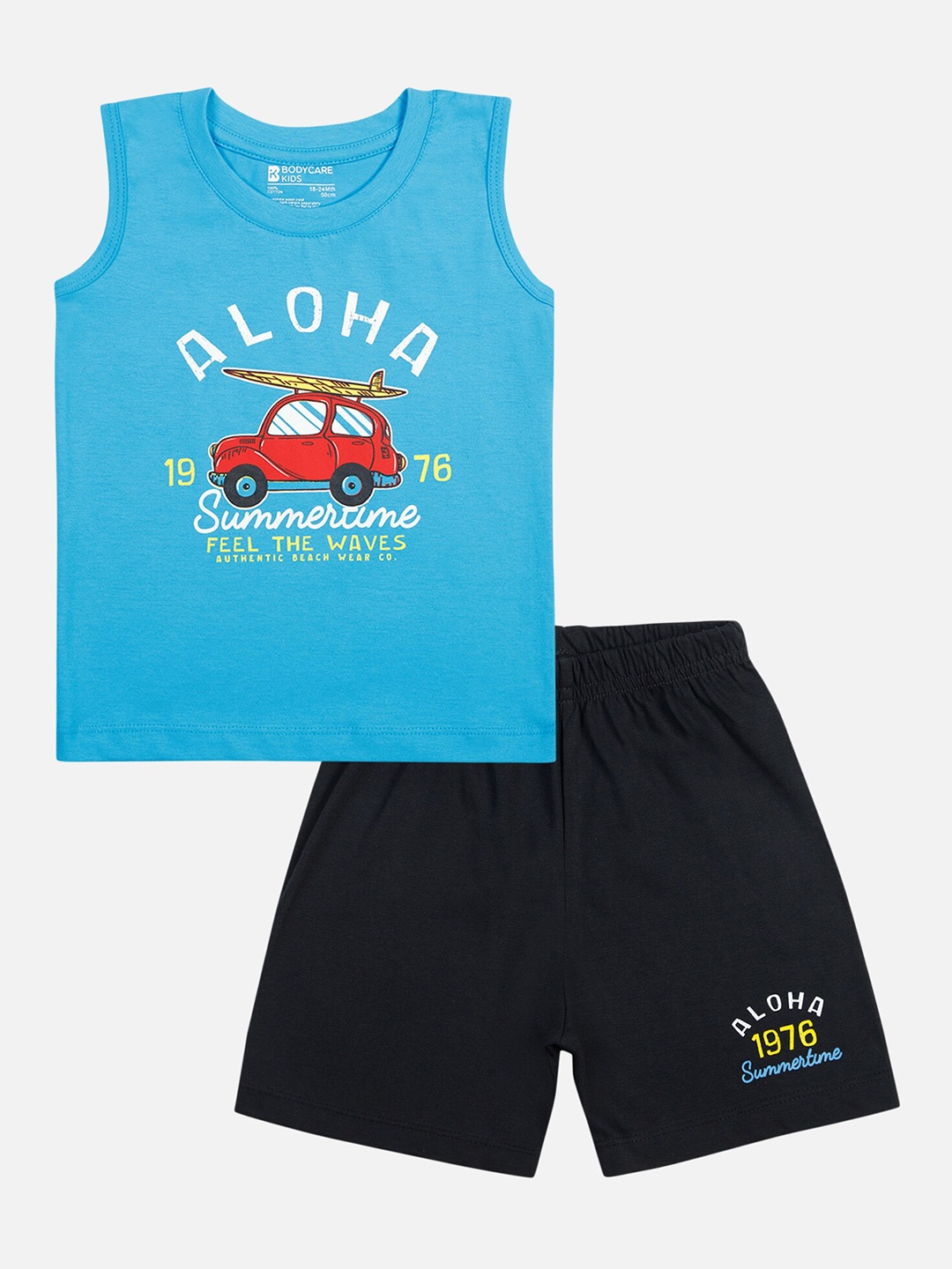 

Bodycare Kids Boys Printed Sleeveless Top with Shorts, Blue