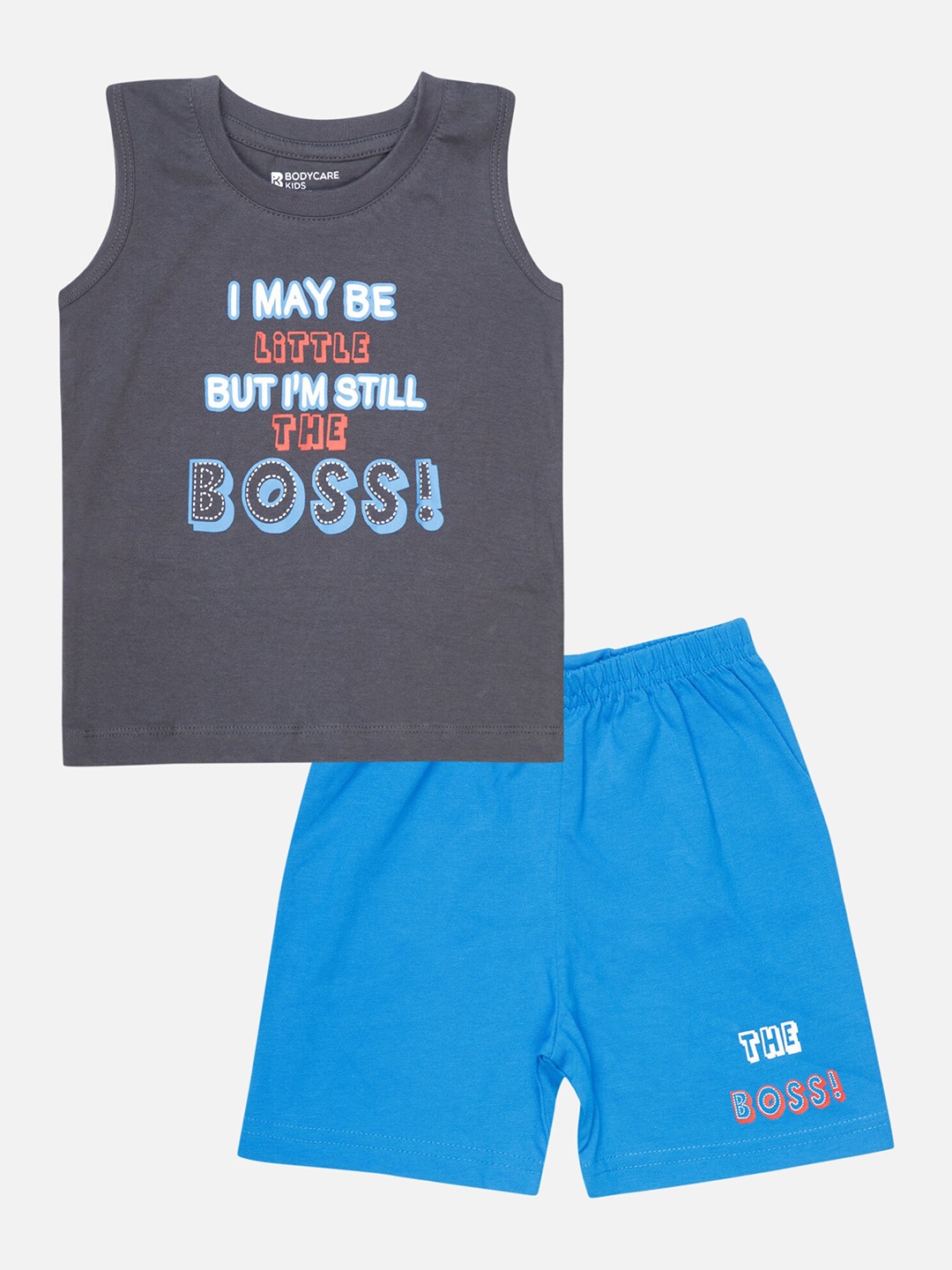 

Bodycare Kids Boys Typography Printed Sleeveless T-shirt With Shorts, Black