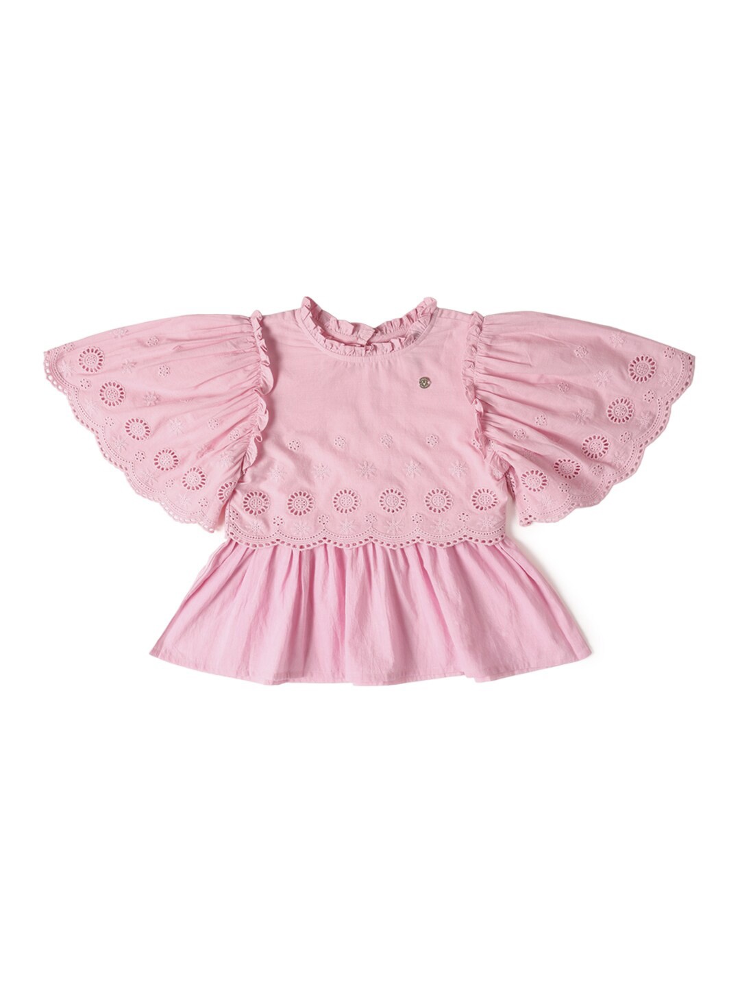 

Allen Solly Junior Self Design Flared Sleeve Cotton Peplum Top, Pink