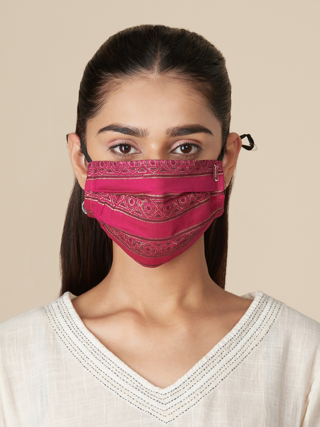 

Fabindia Set Of 2 Printed Adjustable Cotton Non Surgical Masks, Blue