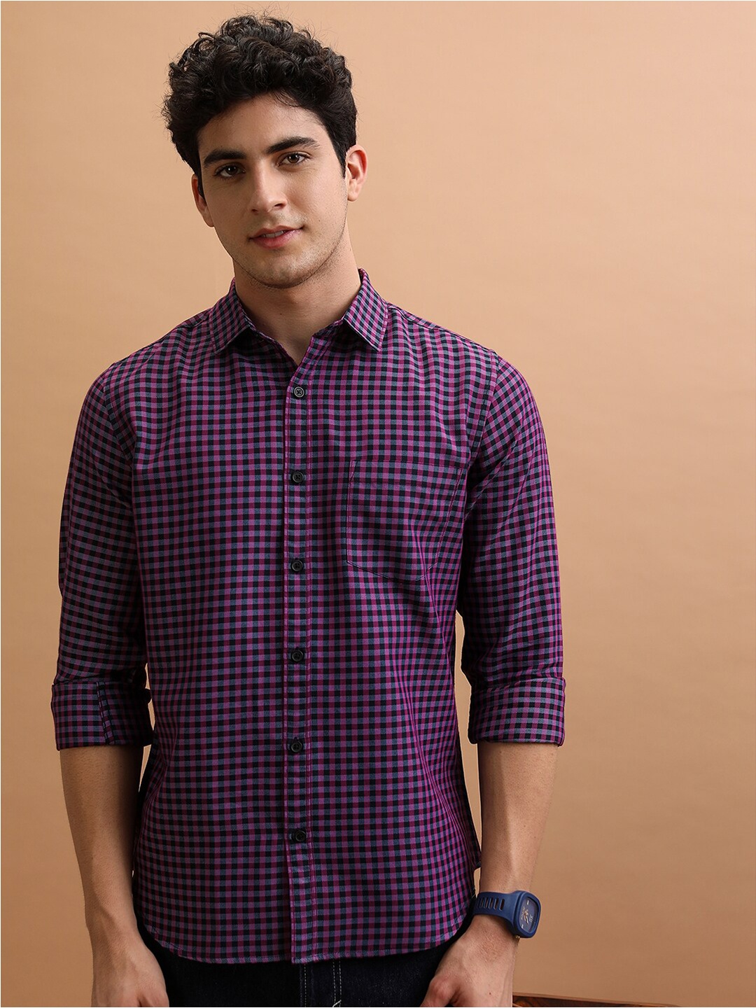 

Highlander Men Checked Slim Fit Shirt, Pink