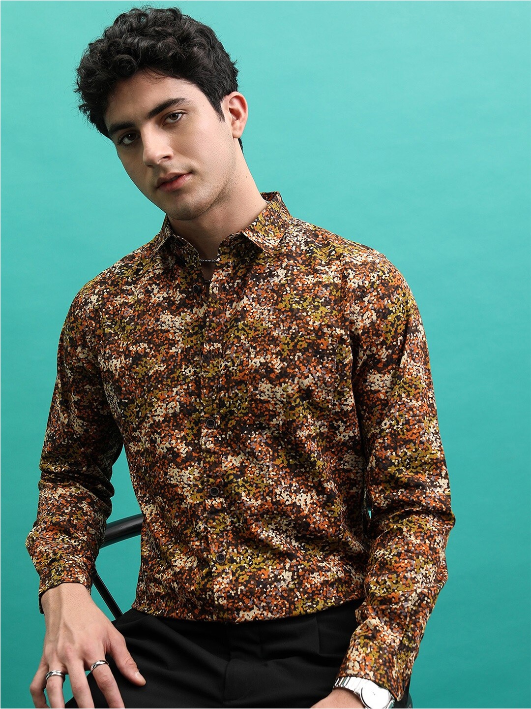 

Highlander Men All Over Printed Slim Fit Shirt, Brown