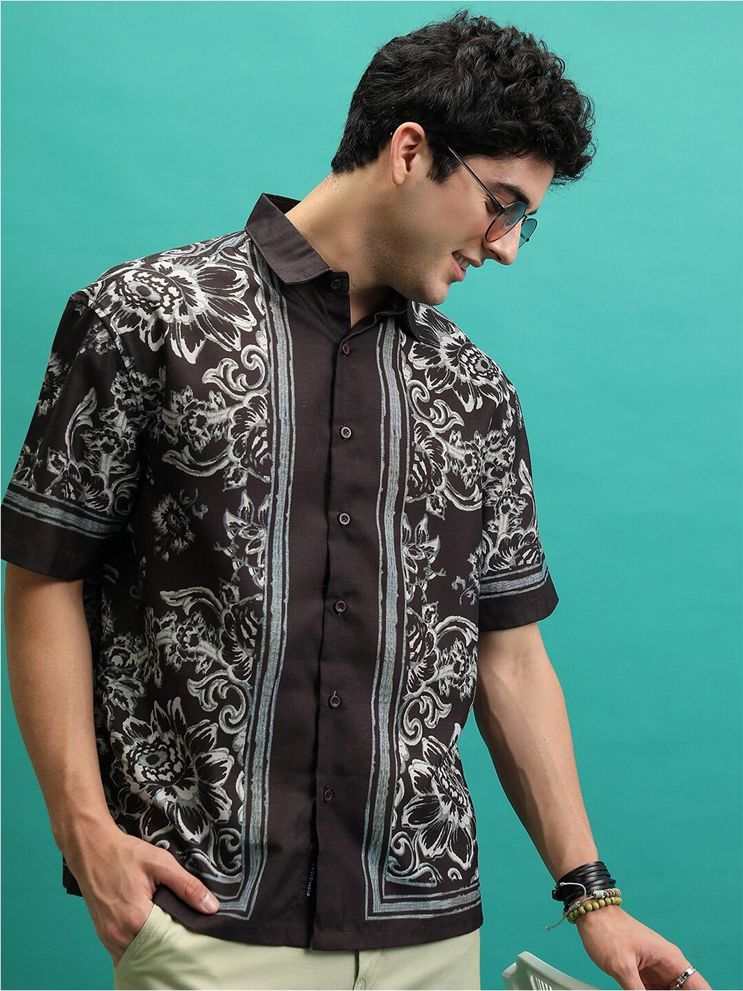 

Highlander Men All Over Printed Oversized Shirt, Brown