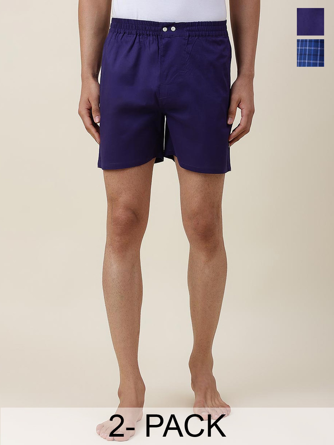 

Fabindia Men Pack Of 2 Cotton Lounge Shorts, Blue